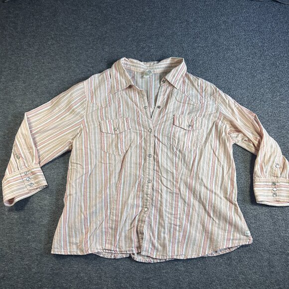 Vintage Old Navy Pearl Snap Button Shirt Women XL Western Pastel 3/4 Sleeve - Picture 1 of 10